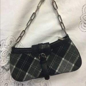 PUTU. Lovely black, grey & silver plaid shoulder bag.